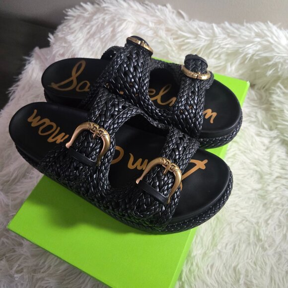 Sam Edelman Reid Woven Double Buckle Platform Sandals - Picture 2 of 9